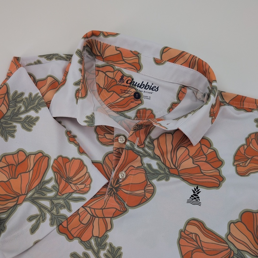 Chubbies The Great Grand Poppy Performance Golf Polo Shirt White Orange Mens S
